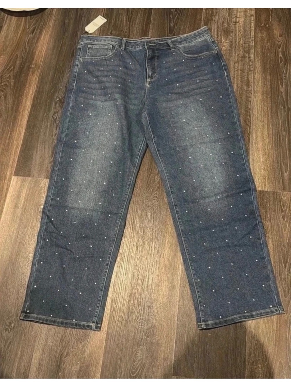 Express Women's Embellished Blue Denim Jeans Size 16